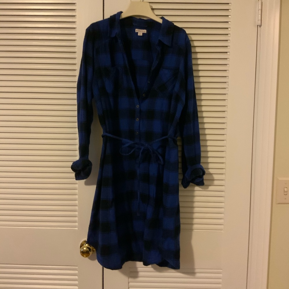 Merona (Target) Blue Plaid Flannel Dress, Size L